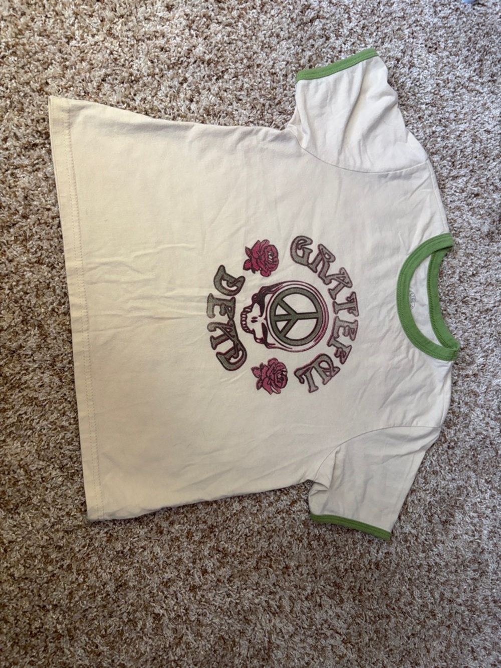 Grateful Dead Kids Cream Tee with Green Trim and Rose Skull Graphic - Picture 2 of 3